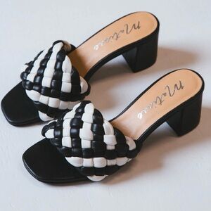 Gigi Leather Block Heel Square Toe Slip On Black/White Matisse Sandals-Sz 6-NWOB